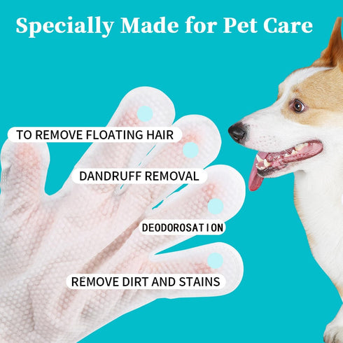 Pet Cleaning & Grooming Glove Wipes, Hypoallergenic Dog Deodorising Bath Wipes, Easy Dry Cleaning Gloves Cat Wipes, Nourishing Fur Wipes, For Groo...