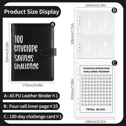 100 Envelopes Challenge Binder, A5 Money Saving Budget Binder with Cash Envelopes - Savings Challenges Book to Save $5,050,Self service financial ...