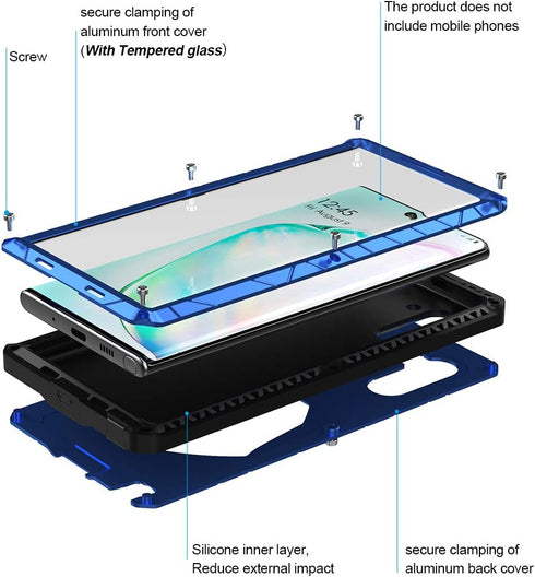 Galaxy Note 10 Case Metal, Samsung Note 10 Case Heavy Duty, Gorilla Glass Cover Armor Aluminum Alloy Bumper Military Shockproof Hard Defender Outd...