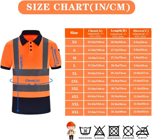 Reflective Gear Polo Shirt Safety Short Sleeve Polo Shirt Orange 3XL...