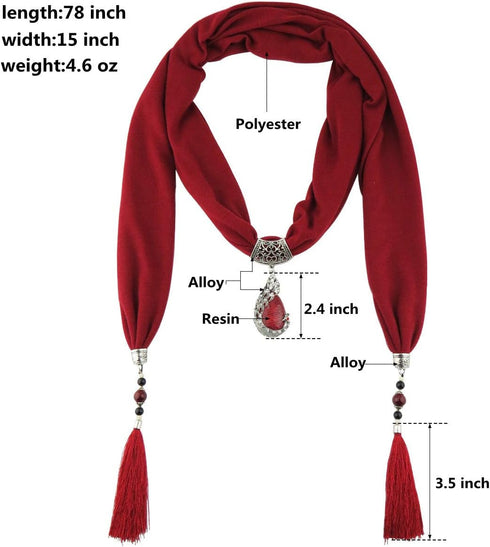 Vintage Polyester Scarf Alloy Resin Gem Pendant Women's Necklace Jewelry Scarves(sc0021)...