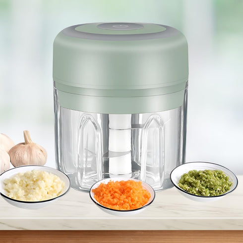 Green - Mini Electric Food Processor and Garlic Chopper - 250ML, USB Charging, 3 Blades - Perfect for Chopping Vegetable, Pepper, Onion, Garlic, G...