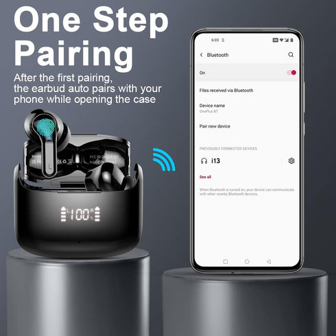 Wireless Earbud, Bluetooth Headphones 5.3 Stereo Bass Earphones 2023 Noise Cancelling 40H Dual Mic Call Earbud in-Ear USB-C LED Display IP7 Waterp...