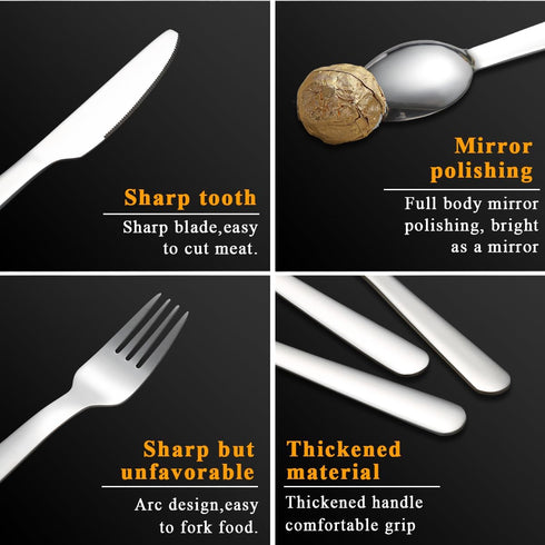 3 Piece Portable Silverware Set, Include Knife Fork Spoon, Camping Cutlery Set With Black Bag, For Home Kitchen Camping Travel, Dishwasher Safe...