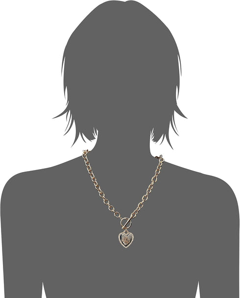 GUESS Womens Pave Framed Heart Toggle Necklace with 4 G Logo Silver/Gold/Crystal One Size...