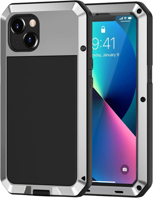 Lanhiem for iPhone 13 Metal Case, Heavy Duty Shockproof Tough Rugged Case with Built-in Glass Screen Protector, 360 Full Body Protective Cover for...
