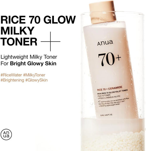 ANUA RICE 70 GLOW MILKY TONER, for Glass Skin and Brightening, Rice Water, Niacinamide, Ceramides, Panthenol, Fragrance-free, Non comodogenic, Fun...