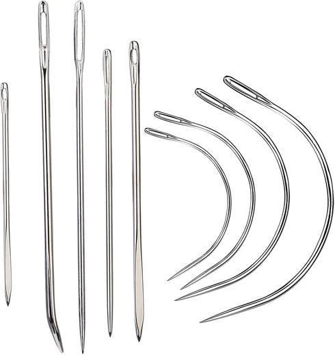9 Pcs Heavy Duty Hand Sewing Needles Kit,Leather Sewing Needles with 5 Leather Hand Sewing Needle and 4 Curved Needle for Home Upholstery,Leather ...