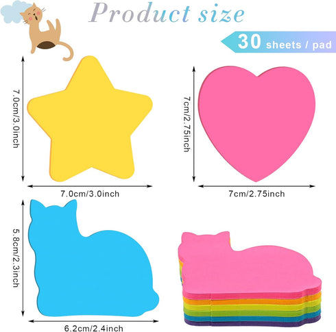 540 Pieces Heart Star Shaped Sticky Notes Colorful Fun Sticky Notes for Kids Cute Adhesive Cat Sticky Notes for Reminders Take Notes Messages Home...