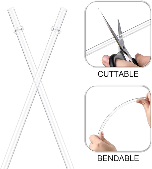 24 Pack, HIGHLY Transparent Reusable Plastic Straws with 4 Cleaning Brushes, 10.5 in Long Drinking Straws, Clear Replacement Straws for 16 24 30 3...
