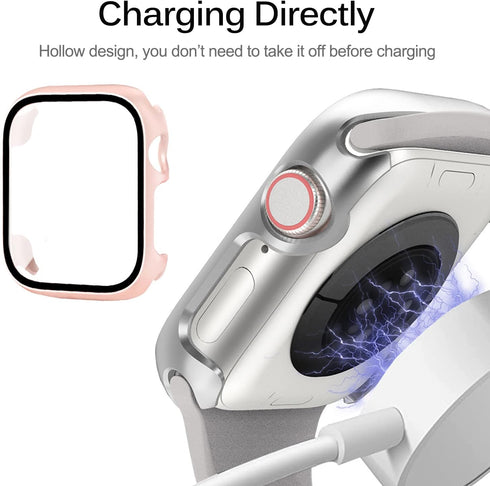 Miimall Compatible for Apple Watch Series 9 41mm Case with Built-in Glass Screen Protector, Hard PC Shockproof Anti-Scratch Waterproof Bumper Case...