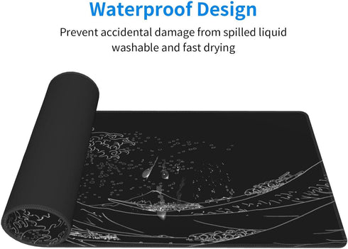 Japanese Sea Wave Extended Big Mouse Pad Large,XL Gaming Mouse Pad Desk Pad,31.5x11.8inch Long Computer Keyboard Mouse Mat Mousepad with 3mm Non-S...