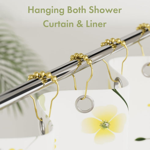 Gold Shower Curtain Hooks, Amazer Shower Curtain Rings Hooks, 12 Pcs Stainless Steel Shower Hooks for Shower Curtain, Rust Proof Shower Curtain Ho...