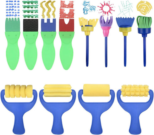 Kids Paint Brushes Set, 12 Pack Washable Sponge Painting Brushes, Early Learning Sponge Painting Tools Arts Craft...