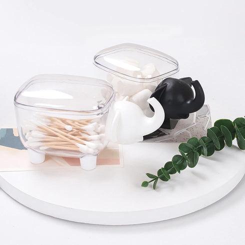 Cotton Ball Holder Dispenser 2-Pack,Acrylic Qtip Containers with Lid, Cute Elephant Vanity Organizer Canister for Bathroom Countertops,Birthday Mo...