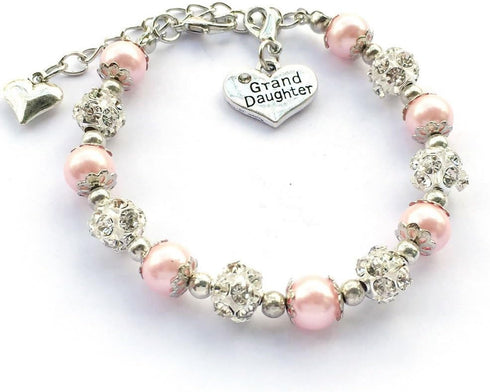 DOLON Gift for Granddaughter Bracelet Jewelry with Rhinestone Balls Faux Pearl...