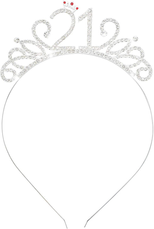 Konsait 21st Happy Birthday Rhinestone Headband Tiara, 21st Birthday Tiara Crown Headband for Girls Women Legal Adult 21st Birthday Party Decor...