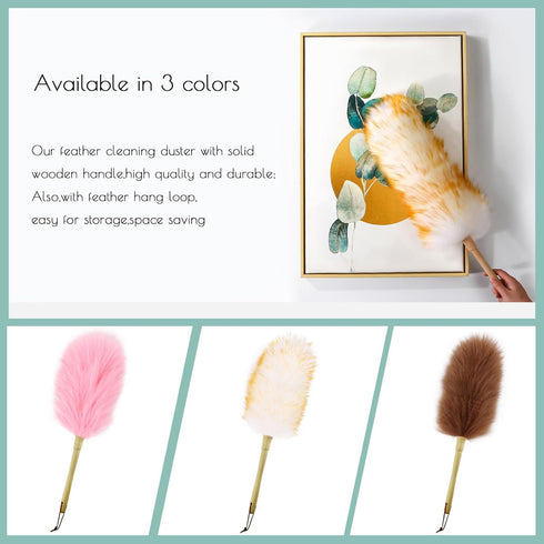 Lambs Wool Duster for Cleaning Window Blinds Computer Furniture TV Computer Screens Bookshelves Solid Wooden Handle Natural Feather Duster,16'', Y...