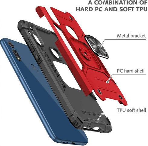 HNHYGETE for Moto E Phone Case, Motorola E Case, with HD Screen Protector, Shockproof Tough Rugged Hard Rubber Bumper with 360 Rotation Ring Kicks...