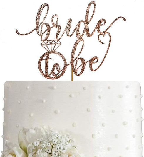 Bride to Be Cake Topper for Bridal Shower/Wedding Shower/Engagement/Bachelorette/Hen Party Decorations, Double-sided Rose Gold Glitter...
