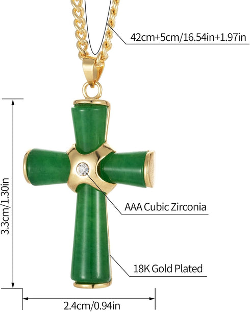 5Pcs Green Jade Buddha Pendant Necklace Set 18K Gold Plated Zircon Chain Lucky Buddha Necklace for Women Cross Dragon Dragonfly Round Pendant Neck...
