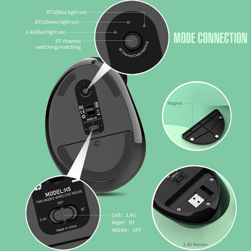 Bluetooth Wireless Ergonomic Mouse USB C Rechargeable, Wireless Vertical Mouse 4000DPI Carpal Tunnel Right Hand for Laptop/Computer/Apple Desktop/...