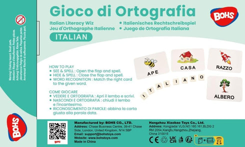BOHS Italian Literacy Wiz Fun Game - See and Hide Spelling - 60 Flash Cards - Preschool Language Learning Educational Toys...