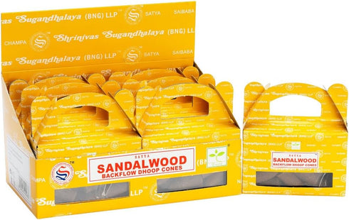 6pc Display - Satya Backflow Cones - 24pc Box/Sandalwood...