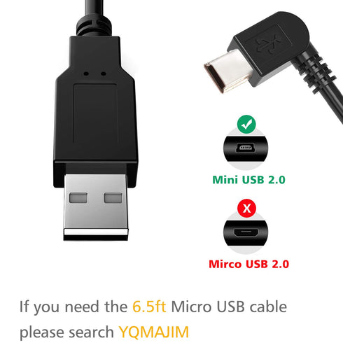 YQMAJIM Charging Cable for Dash Cam,6.5 Ft Mini USB Dash Camera Mirror Dash Cam GPS Power Cord,Fit Garmin,CHORTAU,TOGUARD,Crosstour,Rexing V1/V1P,...