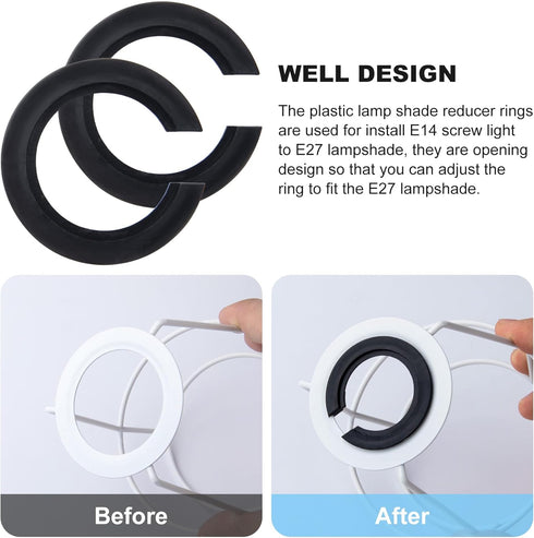 8PCS E27 to E14 Lamp Shade Adapter Rings, Black E27 Lampshade Reducer Washer 42mm to 29mm Lampshade Converter Ring Plastic Light Shade Replacement...