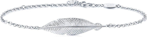 AmorAime 925 Sterling Silver Bracelet for Women Lucky Simple Feather Bracelets Love for Festival, Vacation or Holiday...