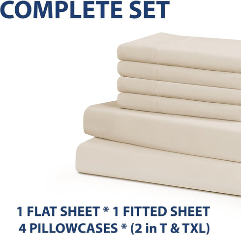 Home Collection Micro Caress Luxurious Sheet Set, 90GSM 4 -Piece Cal King Size with 2 Additional Pillowcase, Cream Color...
