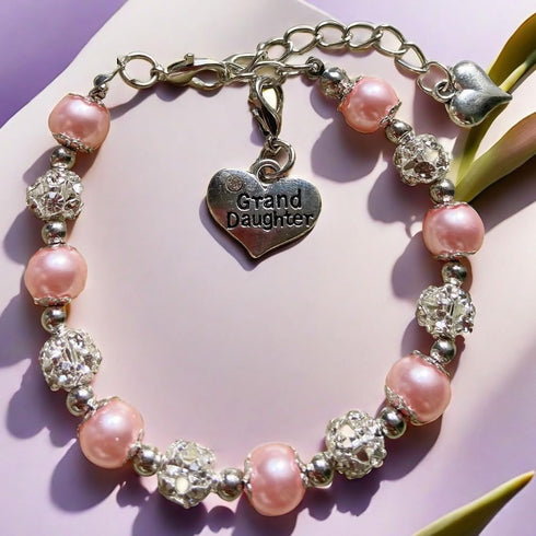 DOLON Gift for Granddaughter Bracelet Jewelry with Rhinestone Balls Faux Pearl...