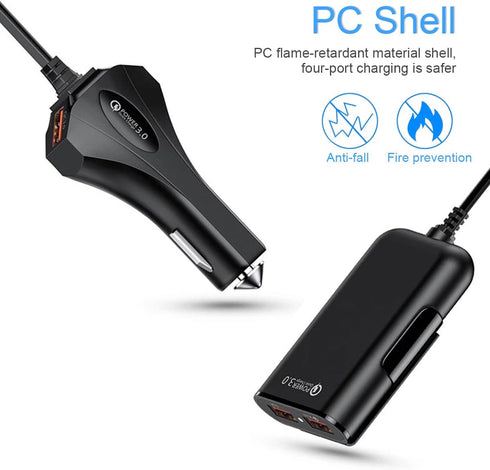 Quick Charge QC 3.0 Car Charger, 4 Multi Ports Front/Back Seat Car Charger Adapter for Andriod iOS Devices with 5.6 Feet Cable, Fit for Most Cars....