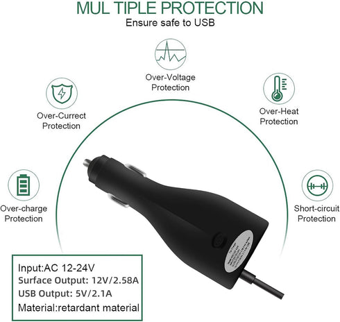 Surface Car Charger with USB Charging Port, Total 42W 12V 2.58A Power Supply, Compatible for Microsoft Surface Pro7 + Plus Pro6 Pro5~3 Surface Go ...