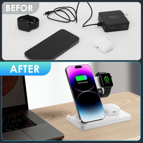 Wireless Charger, 3 in 1 Charging Station for Multi Devices, Charging Stand Dock for iPhone 8-16 Series, Apple Watch, AirPods Pro 3 2 with Adapter...