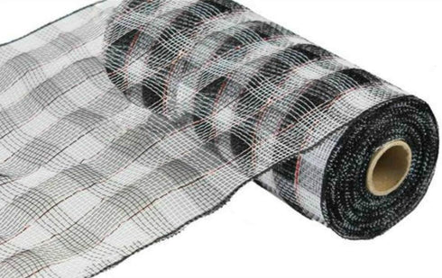 10 inch x 30 feet Deco Poly Mesh Ribbon - Black and White Plaid Mesh...