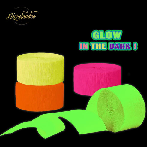NICROLANDEE Blacklight Party Decorations - 4 Rolls Glow Crepe Paper Fluorescent Neon Streamers for Wedding, Birthday, Fiesta, Prom Dance, Party Ph...