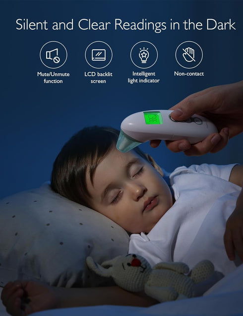 Momcozy Non-Contact Forehead and Ear Thermometer, Digital Infrared Thermometer for Adults and Children, with Child Mode, Fever Alarm Function, Mut...