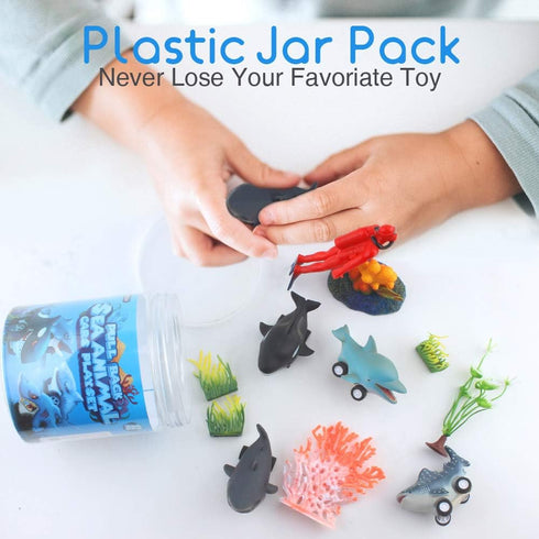 DINOBROS Sea Animal Pull Back Toy Cars Playset Ocean Game Set of 12Pcs Great White Shark Dolphin Killer Whale Toys for boys and toddlers 3 Year Ol...