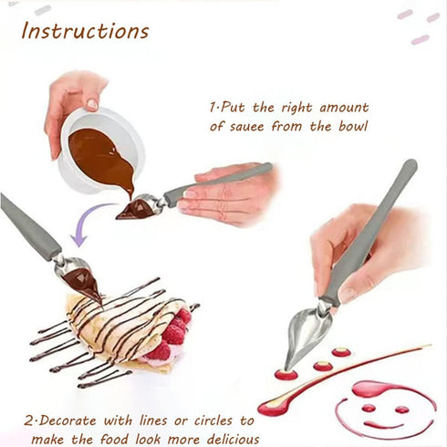 2 Pieces Precision Cooking Drawing Decoration Spoon Sauce Painting Spoon Chocolate Drawing Spoon Decorative Plate Coffee Cake Dessert for Cooking ...
