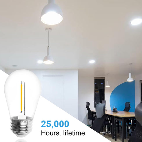 Jslinter S14 5000K Daylight Outdoor String Lights Bulbs Replacement, Shatterproof & Waterproof, 1 Watt LED 11W Equivalent, E26 Base Non-dimmable, ...