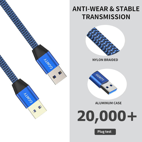 USB to USB Cable 3FT,Durable Braidedfor USB 3.0 Male to Male Type A to Type A Cable Data Transfer Compatible with Hard Drive, Laptop, DVD Player, ...