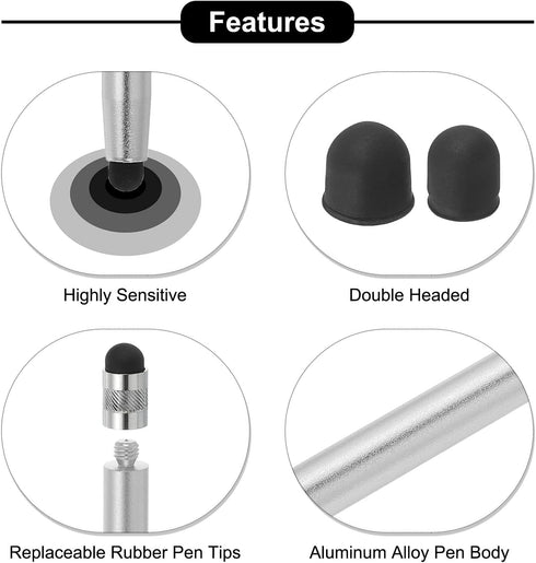 MECCANIXITY 3pcs Stylus Pens for Touch Screens Dual Rubber Tips Capacitive Stylus Universal Tablet Pen Sensitivity Precision, Silver...