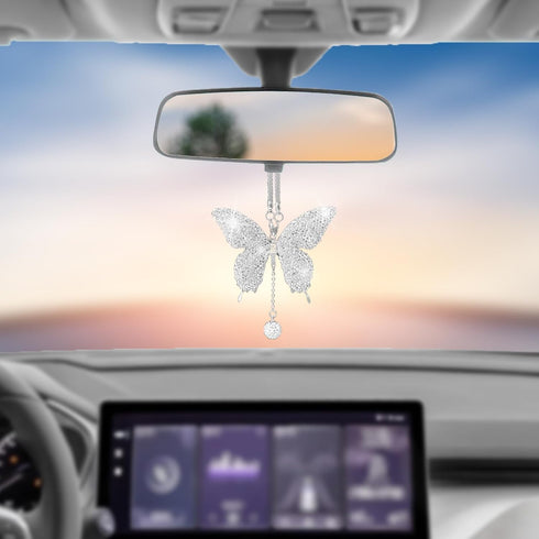 Bling Butterfly Diamond Car Hanging Accessories, Crystal Car Rear View Mirror Charms, Charms Good Luck Gifts Amulet Ornament Hanging Interio Car D...