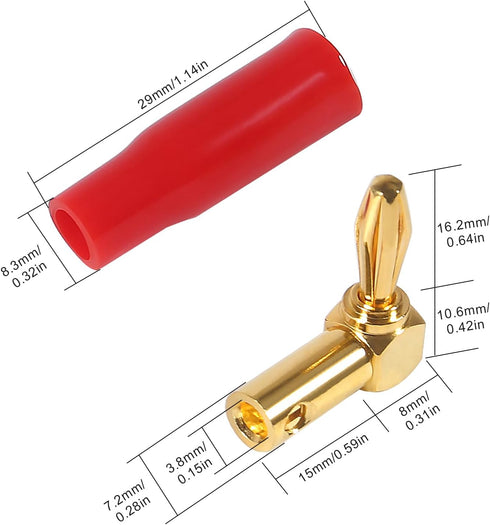 6 Pairs 4mm Speaker Banana Plugs Right Angle 24k Gold Plated 90 Degree Speaker Banana Connector(6 Pairs/12 Pcs)...