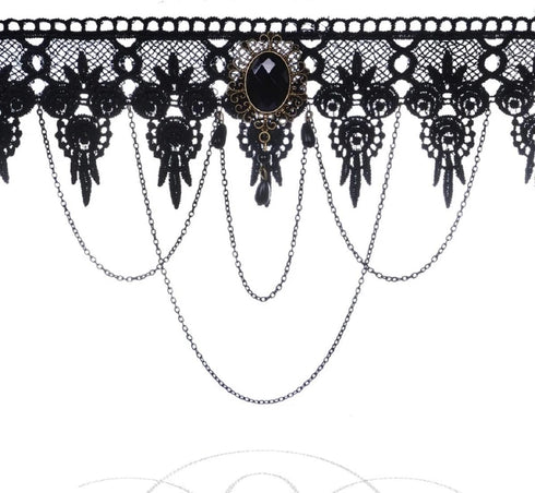 Vintage Lace Skull Choker Necklace, Lace Gothic Statement Necklace, Halloween Goth Choker Necklaces, Vampire Choker Necklace Costume for Women (Bl...