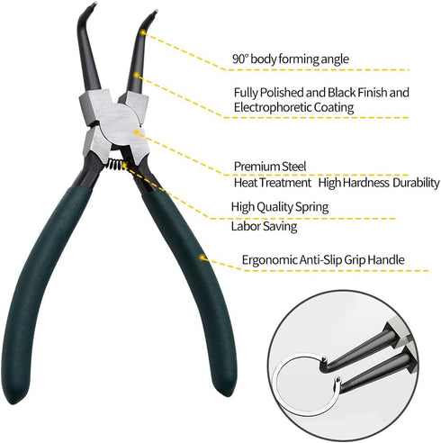 Snap Ring Pliers Set, 2pcs 7" Internal/External Circlip Pliers Kit with Bent Jaw, Heavy Duty Precision Spring Loaded Pliers for Ring Remover Retai...