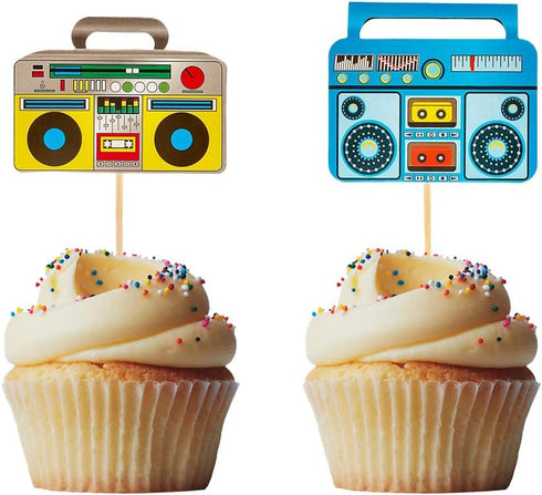 Morndew 24 PCS Radio Boom Box Cupcake Toppers for Nostalgic Ball Music Theme Party 70s 80s 90s Hip Hop Party Birthday Party Wedding Party Decorati...