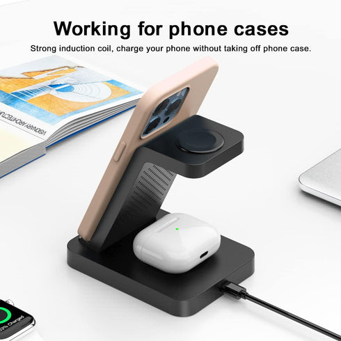 3 in 1 15W Dual Coils Wireless Charging Station, Compatible with iPhone 15/14//13/12/11/X/8 Series,Watch Series 8/7/6/SE/5/4,AirPods 3/2/Pro,and A...